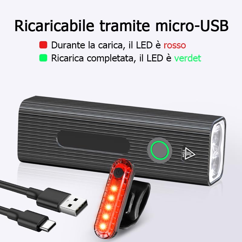 Set di luci per bicicletta LED Luce posteriore e anteriore Set di luci per bicicletta LED Luce posteriore e anteriore