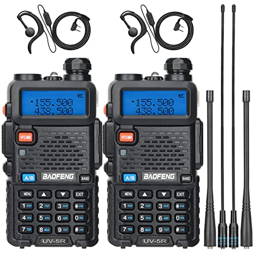 Baofeng UV-5R Ham Radio Long Range UV5R Handheld Dual Band Rechargeable Two Way Radio Walkie Talkies for Adults with Earpiece Full Kit for Camping Survival Gear,2Pack