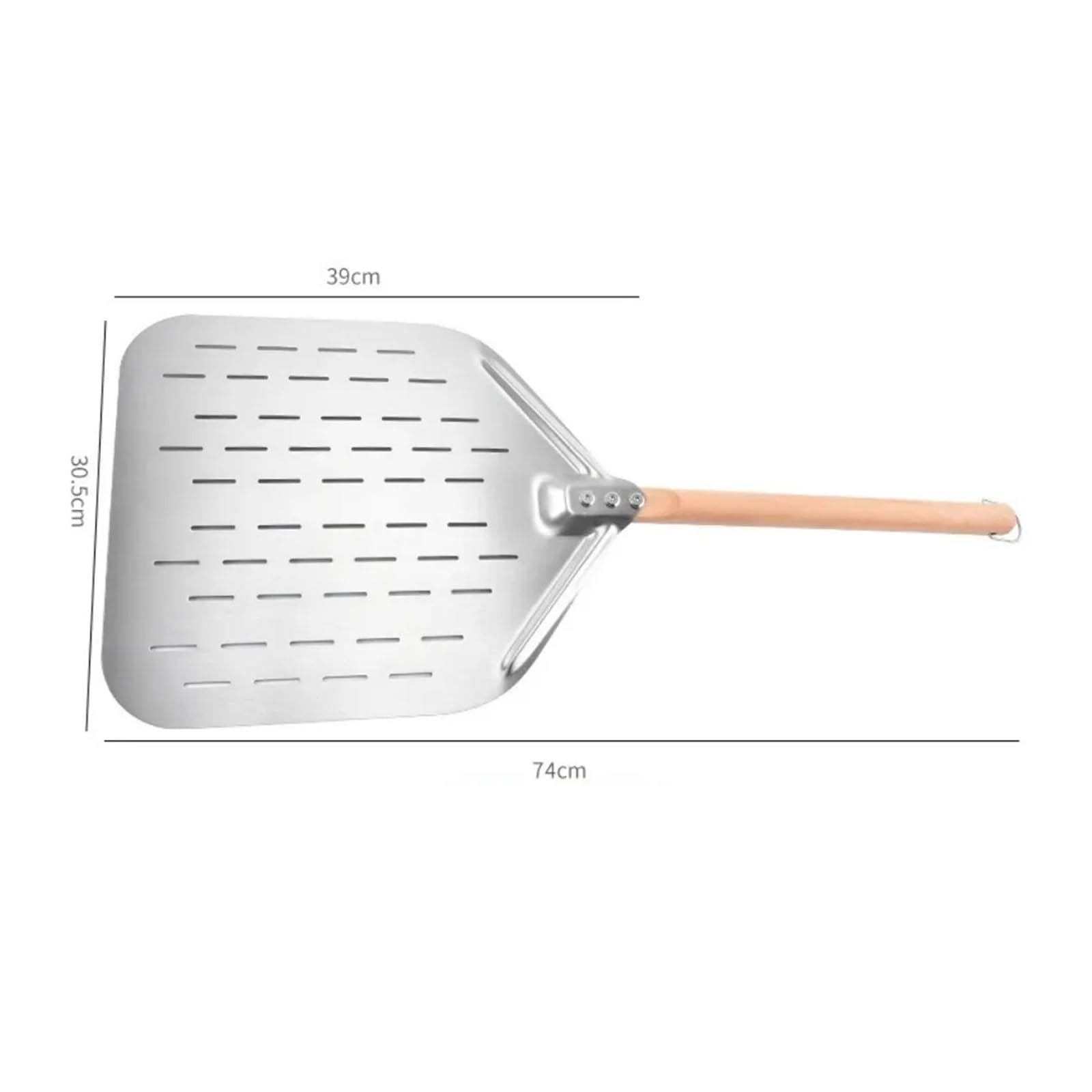 Generico Pala for pizza da 12 pollici in acciaio inossidabile con manico in legno perforato