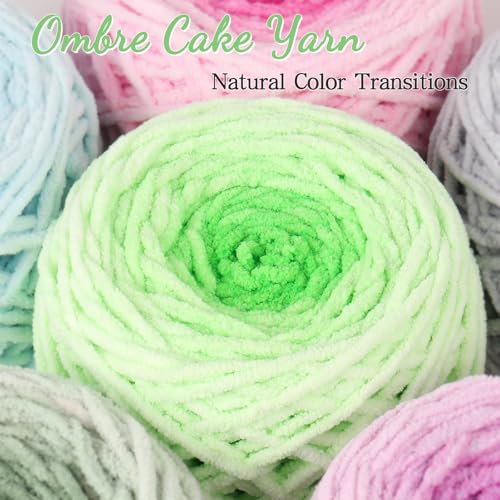 Image of Katech Ombre Cnenille Yarn for Crocheting-2 Pcs of 285g /10oz-6 Super Bulky