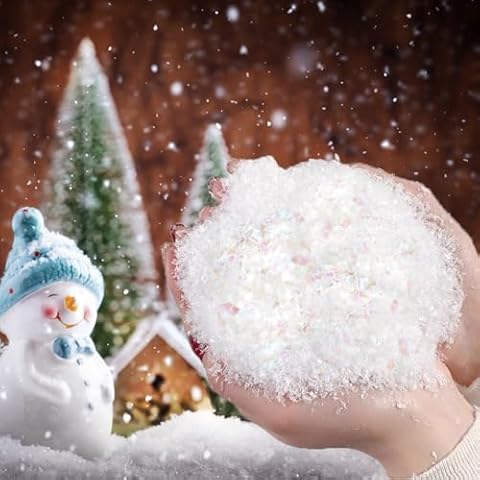 Hosrnovo Fake Snow, 11oz Artificial Snow Xmas Decoration Plastic Twinkle White Fake Snow Powder for Christmas Tree Christmas Village Holiday Decorations and Winter Display Cover