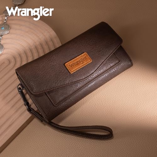 Image of Montana West X Wrangler Women's Wallets Large Wristlet for Woman Ladies Female Trifold Cash Wallet with Wrist Strap and Rfid Lining