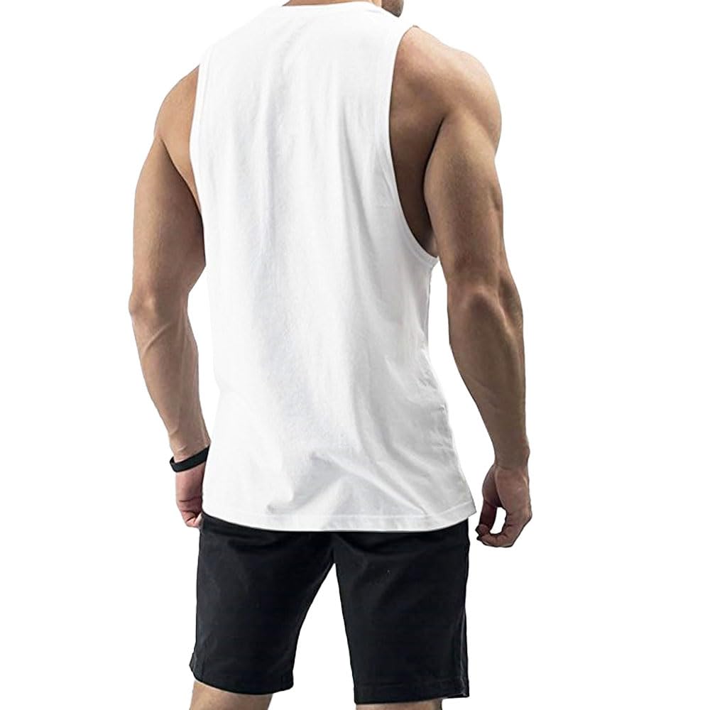 InleaderStyle Men's Workout Tank Tops Cotton Gym Cut Off Sleeveless T Shirt Bodybuilding Muscle Athletic Tank Tops - WT-XL White