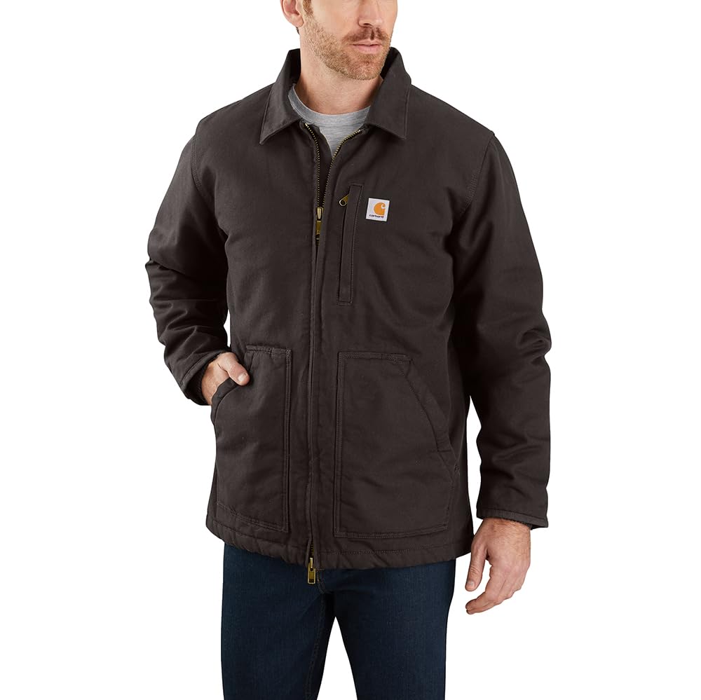 mens Loose Fit Washed Duck Sherpa-lined Coat, Dark Brown, XX-Large US-image-7