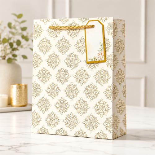 Image of Floral Paper bags - Bags for gifting - Gift bags small size - Carry Bags for Gifting - Return gift bags Wedding Birthday Baby shower - Pack of 10 - Size 7 x 9 x 3 inch