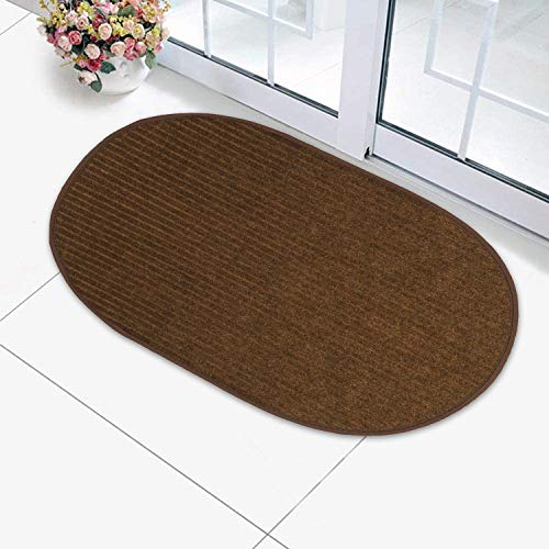 Kuber Industries Oval Shape Microfiber Anti Slip Door Mat (14” X 23”, Brown)-Kubmart12092