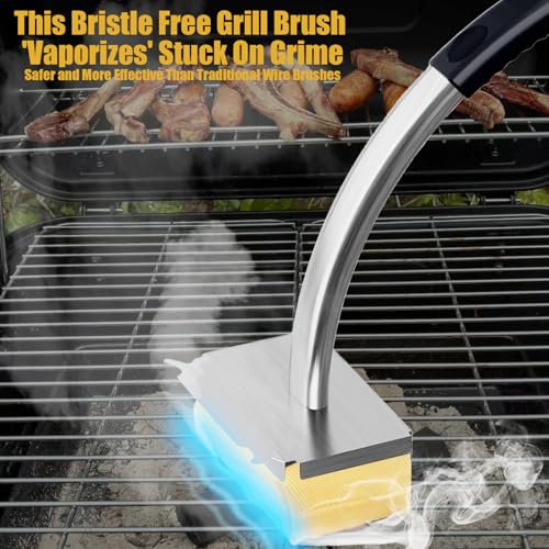 Grill Brush Bristle Free with Hanging Loop,BBQ Safe steam Grill Brush Non Metal bristles,Stainless Steel Cleaning Brush,Includes 2 Replaceable Heads Red by JOKKOL - Image 4