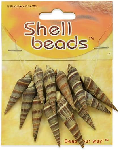 Expo International 6 cuentas de concha larga, color marrón, paquete de 12 unidades, cuentas de joyería naturales