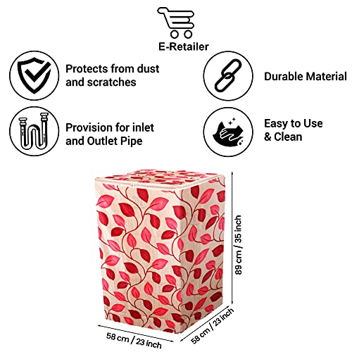 Image of Washing Machine Cover for Top Load 5kg to 7.5kg | Light Weight Dustproof Polyester Cover with Zip Enclosure | Leaf Print Fully Automatic Washer Protector Indoor Outdoor Use- Size 23x23x35 inch