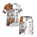 Sommer Herren 3D Wolf Gedruckt T-Shirt + Shorts Anzug Tier Tattoo O-Neck Casual Kurzarm Trainingsanzug 2 Stück Sets, Anzug-9, S