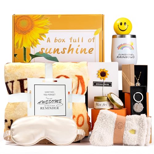 Birthday Gifts for Women, Sunflower Gift Baskets for Women, Get Well Soon Gift Basket Care Package, Unique Relaxation Gifts for Thinking of You Her Sister Best Friend