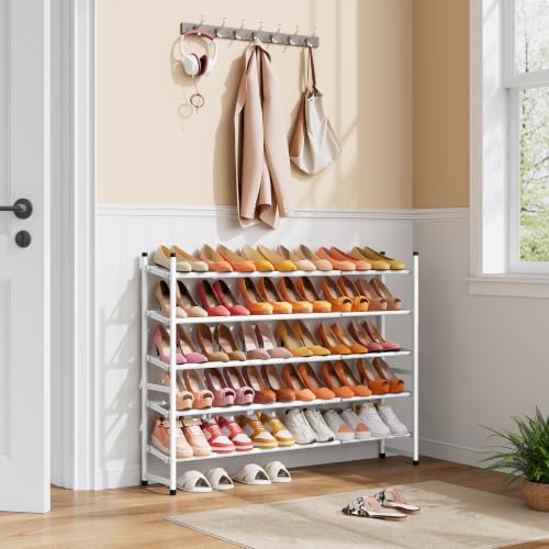 Image of Tajsoon Expandable Shoe Rack for Closet 5 Tier, 28 inch-41 inchStackable, White