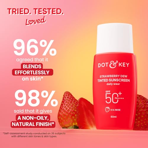 Image of Dot & Key Strawberry Dew Tinted Sunscreen In-Vivo Tested SPF 50+ PA++++ With New-Age UV Filters, Brightens & Protects Skin, Ultra-light, Blends Easily, With Niacinamide, Natural Finish, Non-Sticky | 50ml