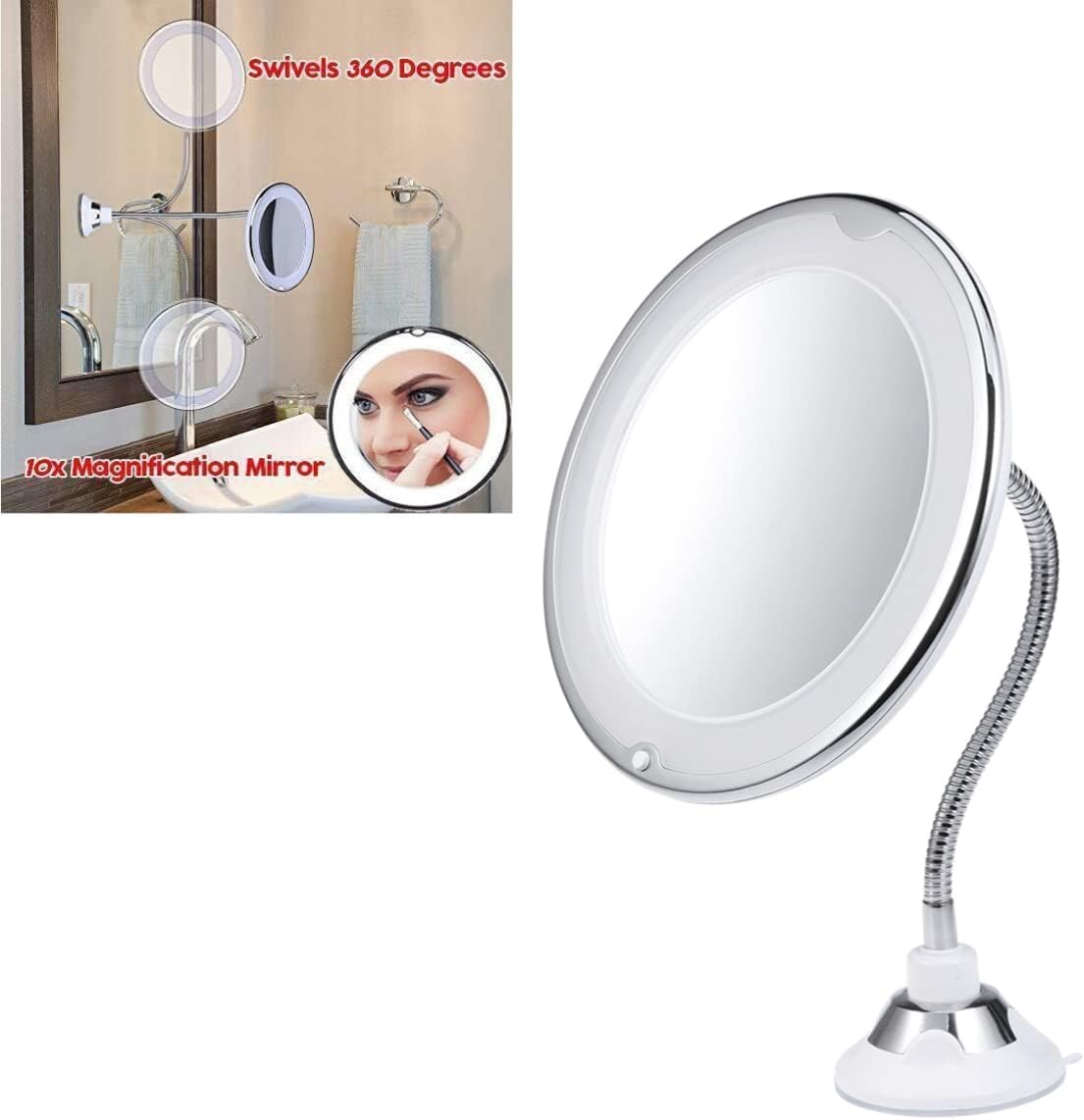 1Pc Magnifying LED Cosmetic Mirror with Suction Base Portable Round Makeup Mirror for Ups Neck for Home Travel Use