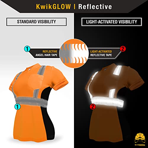 Kwiksafety - Charlotte, Nc - Vixen Short Sleeve Safety Shirt For Women - Angel Hair Tape - Ansi Osha Reflective Construction Work Gear/Orange Xl #TOP2