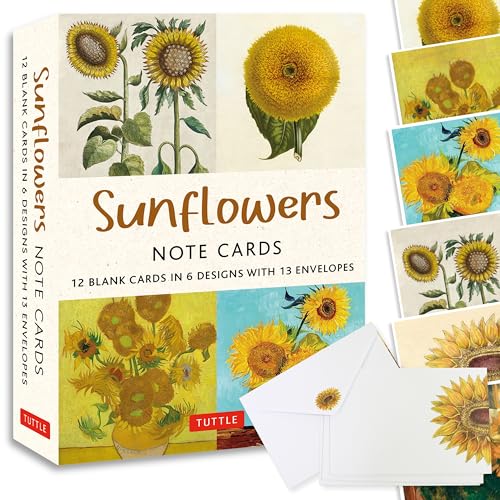 Sunflowers - 12 Blank Note Cards: 12 Blank Cards in 6 Designs with 12 Envelopes in a Keepsake Box