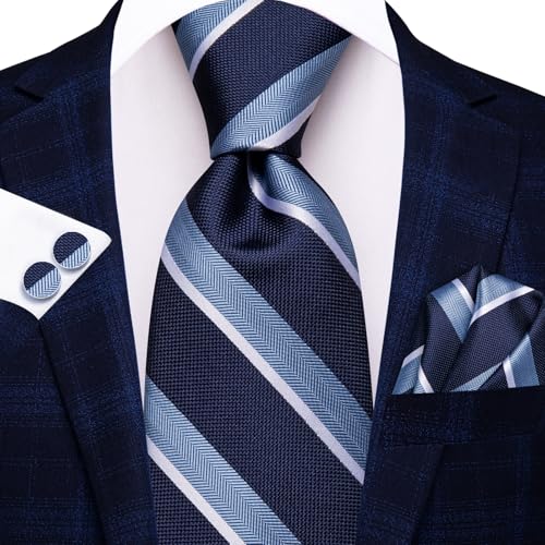 Image of Dubulle Mens Tie and Lapel Pin Paisley Striped Floral Necktie for Men Pocket Square Cufflinks 4PCS Set Wedding Party