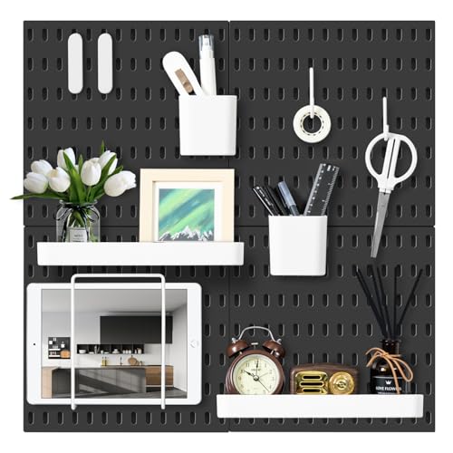 VUSIGN Kit organizador de pared combinado de tablero perforado, 4 piezas de tableros perforados y 17 accesorios modulares para colgar, kit de panel de clavijas de montaje en pared para dormitorio,
