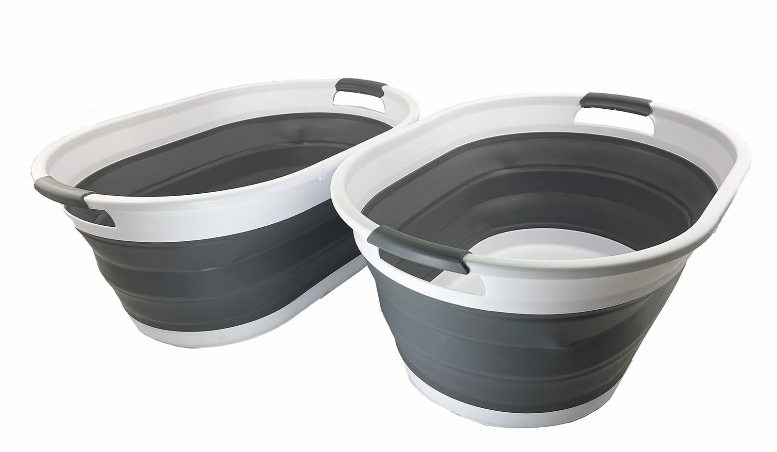 SAMMART 39L Collapsible Plastic Laundry Basket (White/Steel Grey(Set of 2))