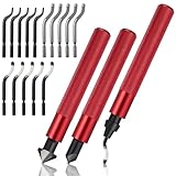 Otoolling 3 Pcs Hand Deburring Tool Kit 2 Countersink Hand Reamer and 1 Deburring Tool with 15 Extra High Speed Steel Swivel Blade for Metal, Resin, Aluminum, Copper, Plastic, 3D Printing, Wood(Red)