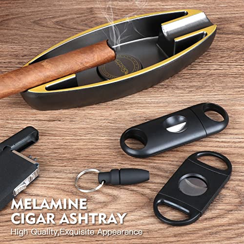 Scotte Cigar Ashtray With 2 Cigar Slot Portable Travel Ashtray Include Cigar V Cutter Straight Cutter Cigar Punch Cigar Accessories For Home Office And Outdoor. #TOP1