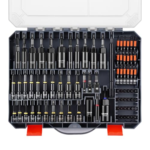 Image of VEVOR 80-Piece Premium Magnetic Impact Nut Driver Set, Metric & SAE Sizes | with Socket Adapters, Bit Holder, Wing Nut Driver, Universal Sockets, Quick Release Extension, Power Bits, Storage Box