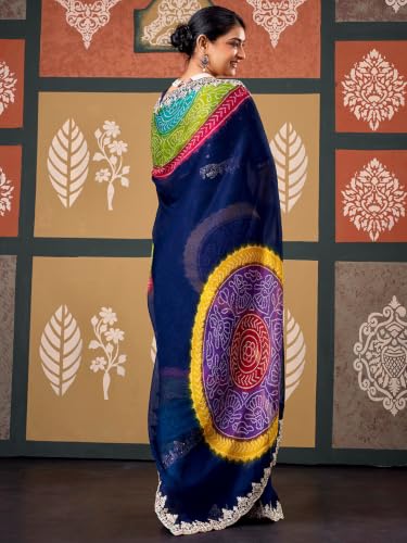 Image of SIRIL Women's Chiffon Bandhani Printed Saree, Sequence Embroidery Border
