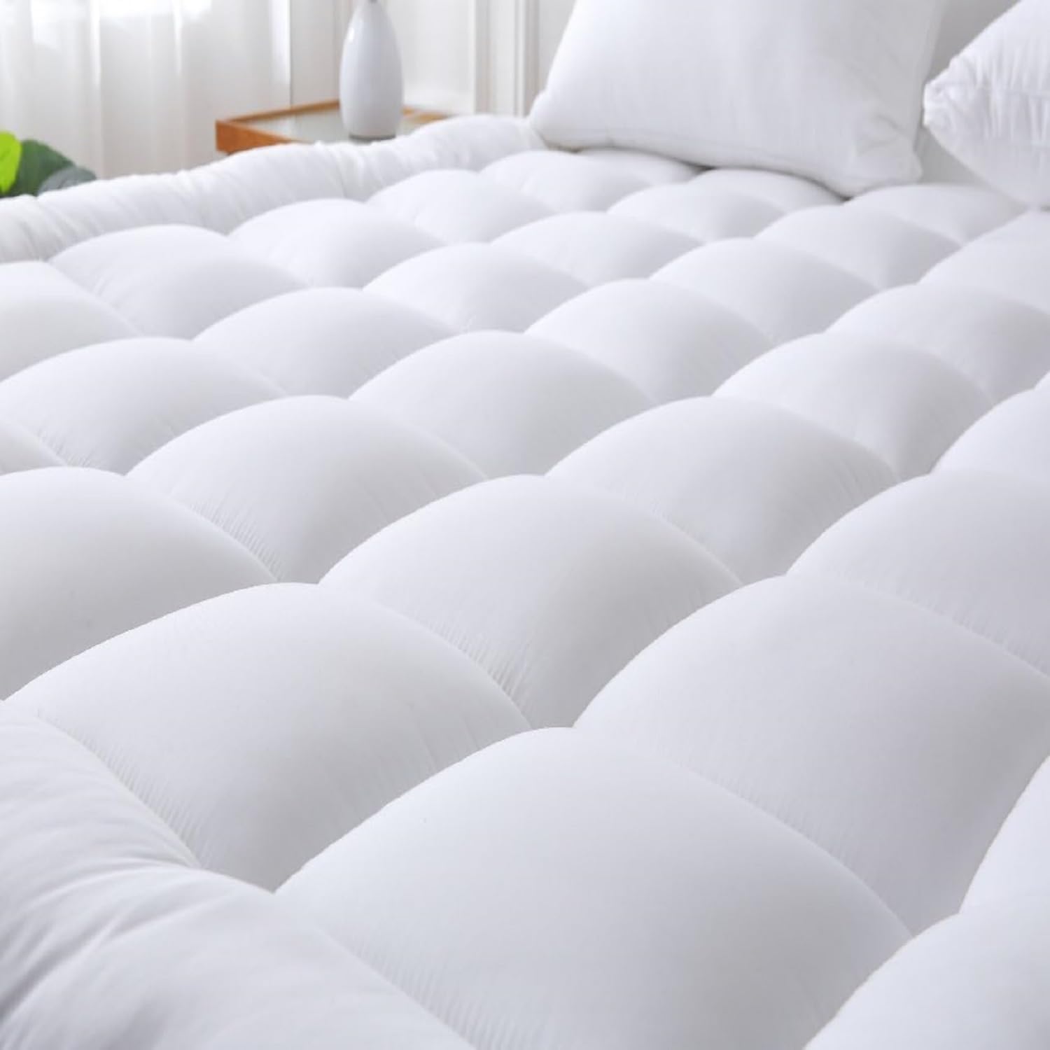 Aaf Textiles Quilted King Size Mattress Toppers – 10cm Microfiber Deep Fill 1100 GSM King Mattress Topper for Comfort – Breathable Thick Mattress Topper for Pressure Relief (152x200cm White)