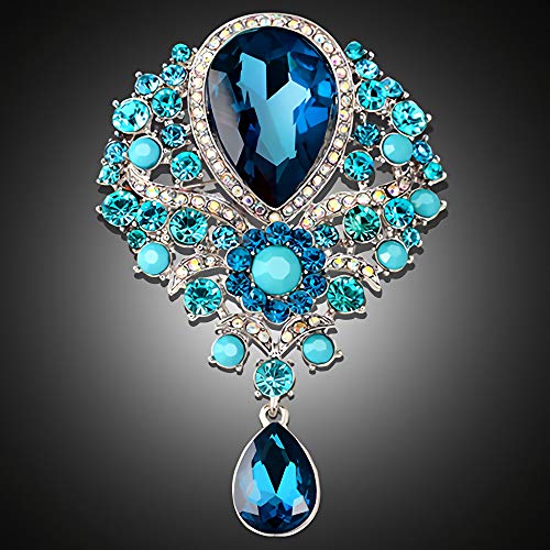 Image of Wedding Bridal Big Crystal Rhinestone Bouquet Brooch Pin for Women (light blue)