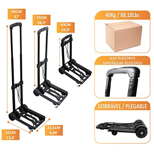 Carrinho Plataforma de Mão Dobrável GT081 com 2 Rodas para Carga Até 40Kg