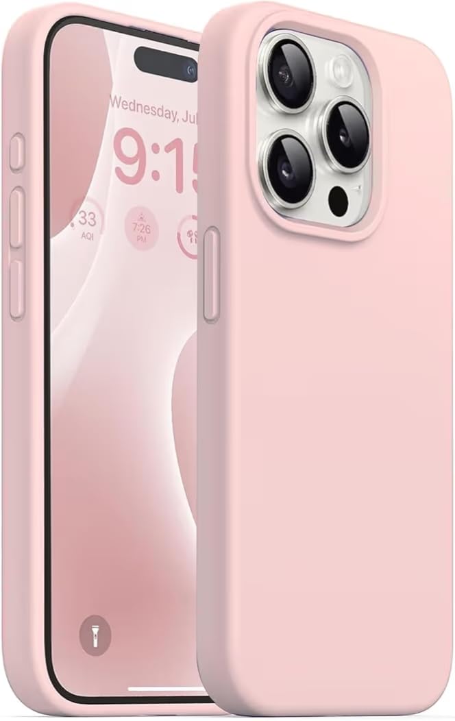Silicone Phone Case Compatible with iPhone 16 Pro, Pink, Slim Protective Cover