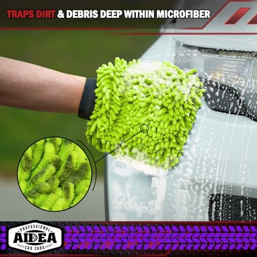 AIDEA Car Wash Mitt Microfiber-2PK, Car Wash Brush, Green, 7.12''X10.14'' - 4
