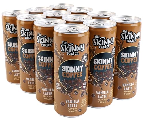 Skinny Food Co Skinny Coffee Vanilla Latte - 12 x 250ml Cans - Low Sugar, Low Fat - 26 Calories per Can - Ready-to-Drink - Great for a Healthy Energy Boost
