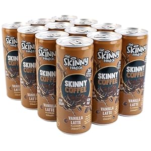 Skinny Food Co Skinny Coffee Vanilla Latte – 12 x 250ml Cans – Low Sugar, Low Fat – 26 Calories per Can – Ready-to-Drink – Great for a Healthy Energy Boost