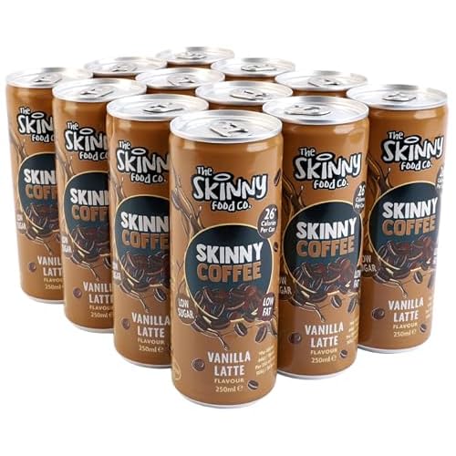 Skinny Food Co Skinny Coffee Vanilla Latte – 12 x 250ml Cans – Low Sugar, Low Fat – 26 Calories per Can – Ready-to-Drink – Great for a Healthy Energy Boost