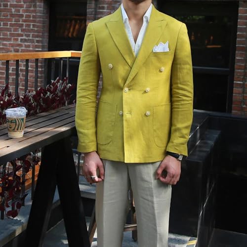 Linen Men's Blazer Casual Summer Slim Fit Suit Jacket Double Breasted Wedding Prom Blazer for Men2