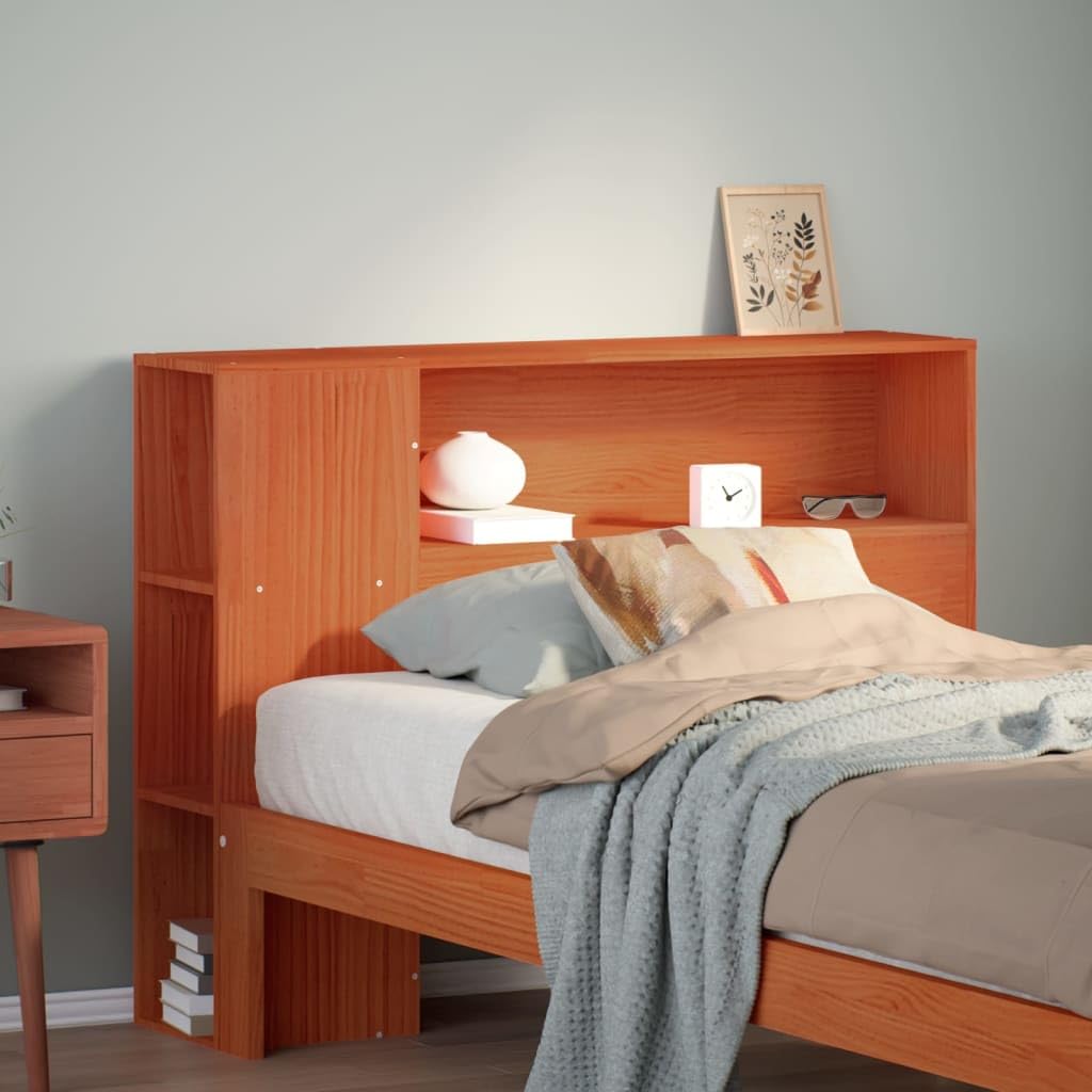 Homgoday Cabecero con estantes marrón cera 90 cm madera de pino, cabecero cama doble, respaldo para cama y sofá modelo 855644IT