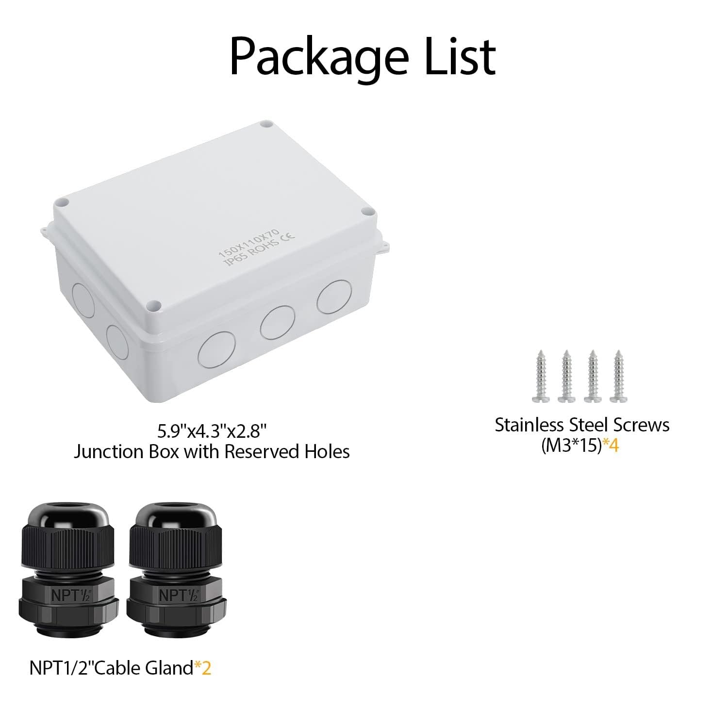 Electrical Junction Box IP65 Water Resistant Dustproof ABS Plastic Project Enclosure for Electronics White (150X110X70) — Amazon image 7