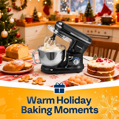 Image of VIVOHOME Stand Mixer, 6-Quart Tilt-Head Kitchen Mixer with Bowl, Black | 10 Speeds, Dough Hook, Beater, Whisk, Splash Guard, Egg Separator, for Cake & Bread