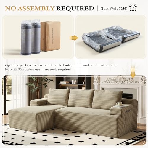 Image of 96 inch Sectional Couches for Living Room Cloud Couch Sofa with L-Shape Upholstered Boneless Couchs Modern Modular Sectional Couch with Chaise