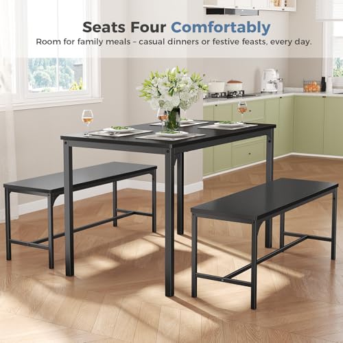DUMOS Dining Table, Dining Table Set for 4 with Bench, Easy to Assemble Kitchen Table, Space-Saving Ideal 4-Person Set for Dining Room Kitchen Apartment Corner Black 3 Pack - Image 5