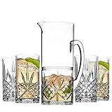 Godinger Pitcher and Highball Drinking Glasses Set, Acrylic Shatterproof Water Jug Pitcher with Tall Drinking Cups - Dublin Collection
