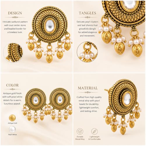 Image of Sayda JewelsGold Plated Antique Traditional Jhumka Earring Indian ethnic Temple design studs Chandbali Style Bridal, Wedding & Festive Jewellery For Women & Girls