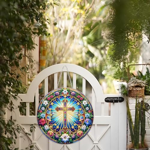 DIY Acrylic Diamond Art Painting Wreath Kits Special Shaped Rhinestone 5D Diamond Art Window Pendants Home Garden Wall Hanging Kits Hanging Ornament (Cross-2) by JJFox - Image 4