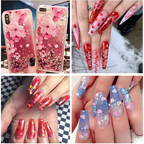 12 Grids 3D Heart Nail Glitter Sequins Valentines Day Nail Art Stickers Love Nail Decals Heart Nail Art Glitter Flakes Sparkle Valentines Glitter Designs For Acrylic Nails Decorations Charms #TOP4