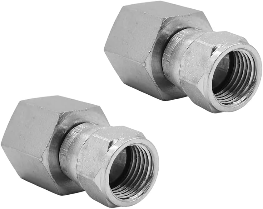 (2-PACK) 6506-06-06 Hydraulic Hose Adapter Fitting 3/8" Female (3/8-18 NPTF) × 3/8" Female JIC 37° Swivel (9/16-18 UNF) Straight Pipe Joints Connector Carbon Steel