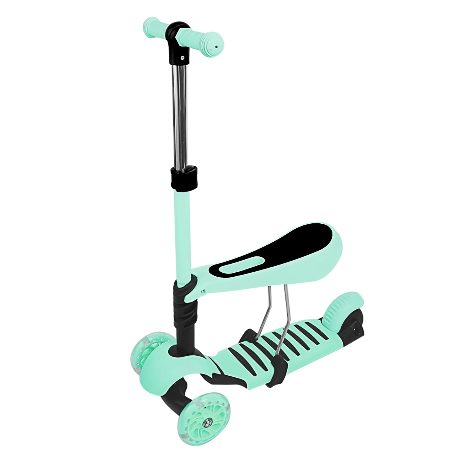 5 in 1 Kids Scooter with Removable Basket for Cartoon, Seat with LED Push Bar, Large Wheels, Comfortable Backrest, Height Adjustable Handlebar for Toddlers and Girls from