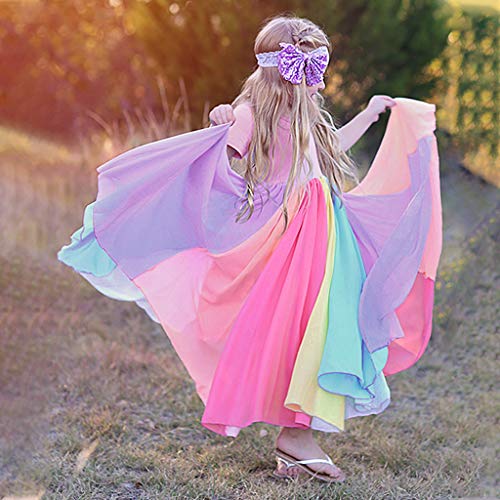 Kids Girls Rainbow Dress Short Sleeve Big Swing Party Maxi Dress Long Flowy Prom Dresses3
