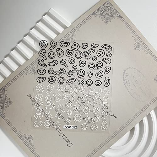 Graffiti Fun Nail Art Stickers Abstract Smiling Face Nail Decals 3D Self-Adhesive Fashion Trend Charm Black And White Twisted Smiling Face Nail Design Nail Diy Decoration For Women Girls Kids 1 Piece #TOP1