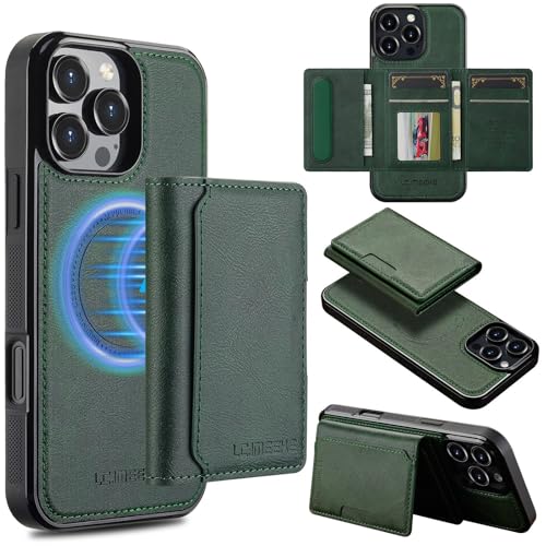 Housse iPhone 14 verte antichoc à portefeuille zippé et coque arrière amovible